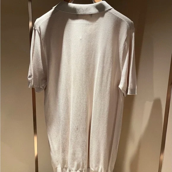 Loro Piana Cream Short-Sleeve Polo with Light Gray Collar - Picture 2 of 7